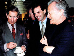 Byrne Murphy standing for tea with Prince Charles and Santo Versace